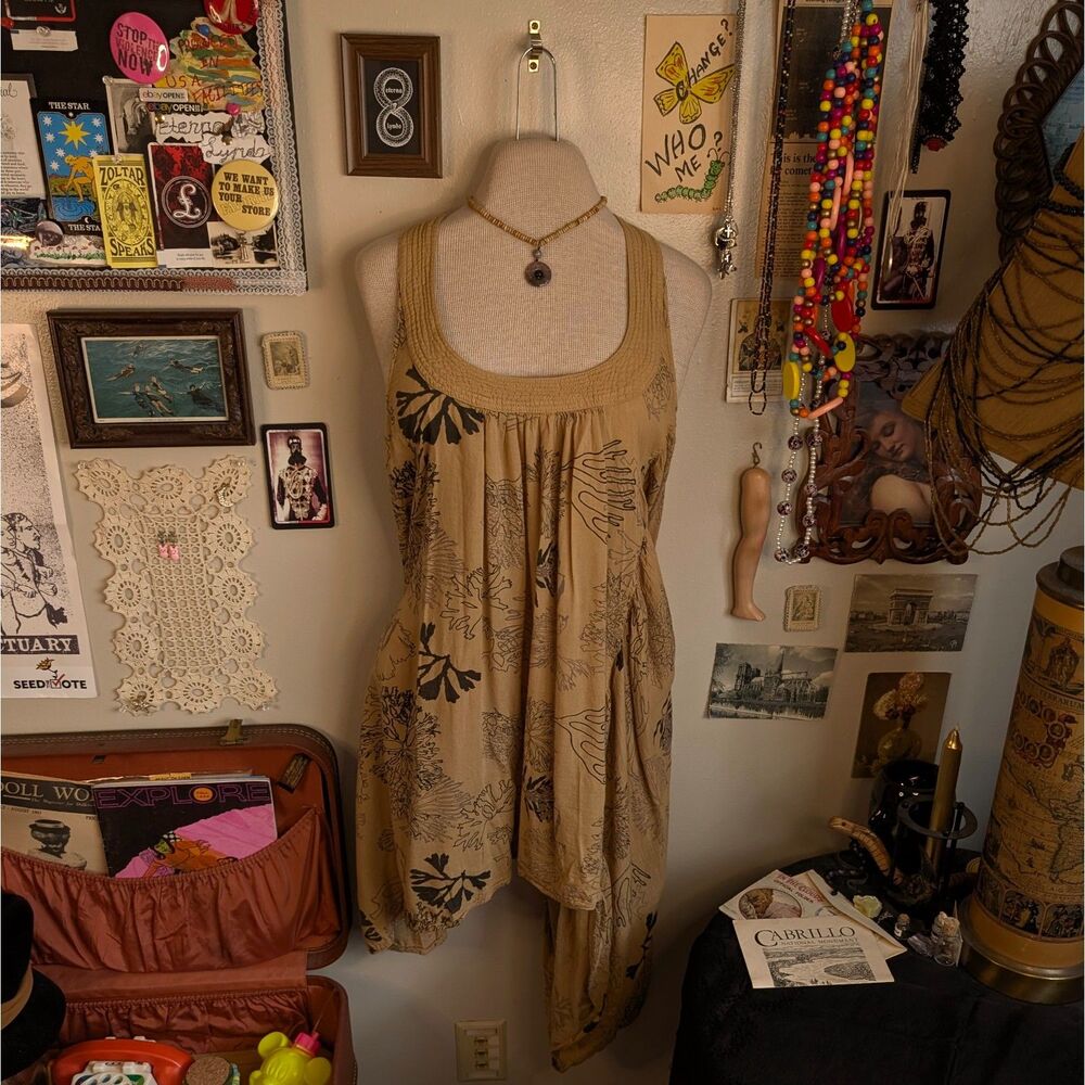 Vintage Asymmetrical Floral Mini Dress Women's Large Yellow